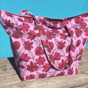 Sac de plage fleurs roses+ pochette zippée+ pochette à livre + marque-page