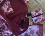 Sac de plage fleurs roses+ pochette zippée+ pochette à livre + marque-page