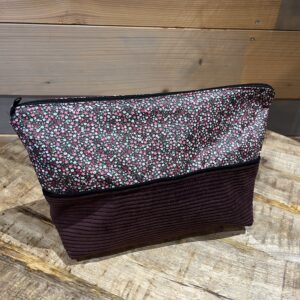 Trousse de toilette velours prune et petites fleurs