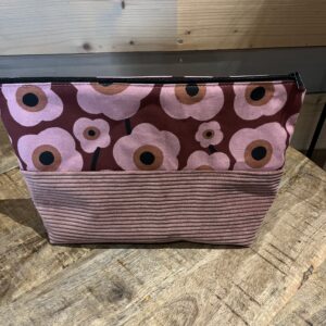 Trousse de toilette velours rose et fleurs