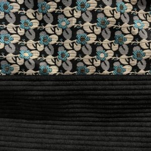 Trousse de toilette velours noir et fleurs turquoises